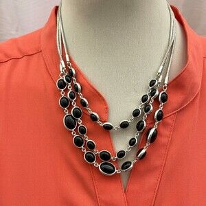 Black Silver-tone Chain Women's Fashion Necklace NWOT